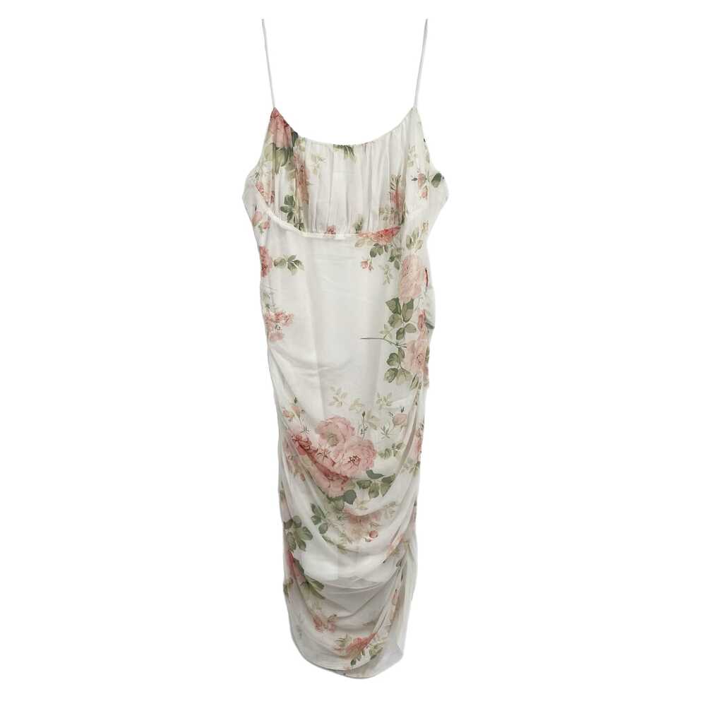 JJs House White Pink Floral Ruched Mesh Midi Dress | Size XL